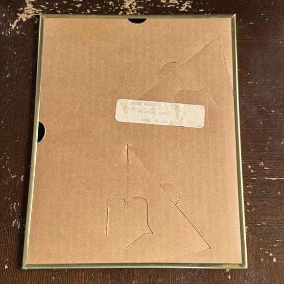 Praying Hands Vintage Foil Art Print 8x10 Glass Panel Metal Frame Jesus Christ - Picture 2 of 2